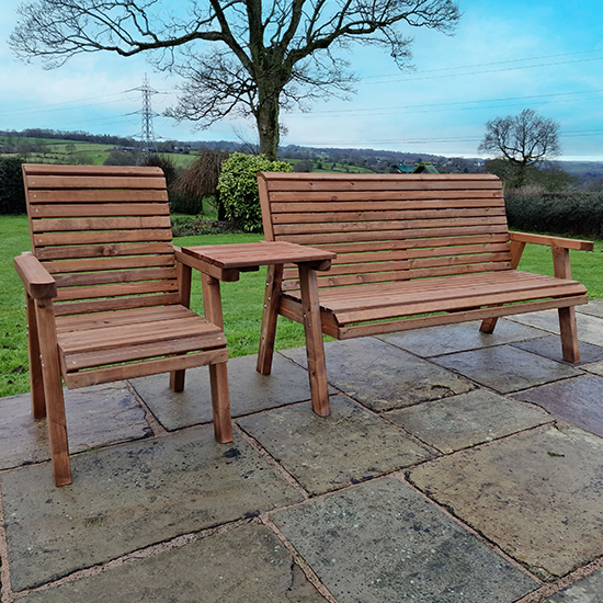 Read more about Vail straight tray timber 1 chair and 3 seater bench in brown