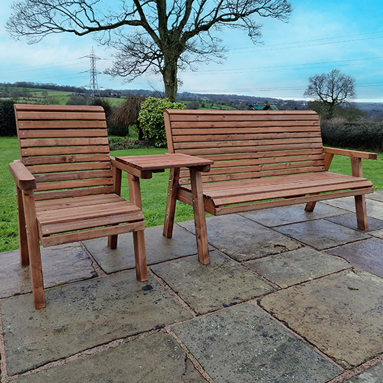 Product photograph of Vail Straight Tray Timber 1 Chair And 3 Seater Bench In Brown from Furniture in Fashion