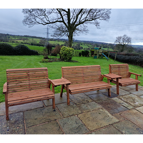 Vail Straight Tray Timber 7 Seater Bench Set In Brown