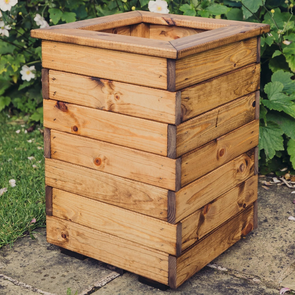 Vail Tall Wooden Garden Square Planter In Natural