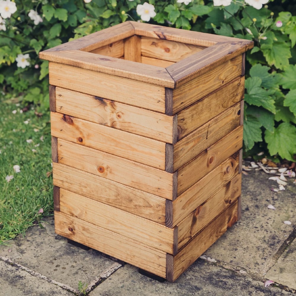 Vail Tall Wooden Garden Square Planter In Natural