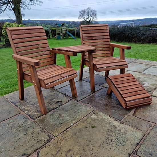 Photo of Vail timber angled love seat with footstool in brown