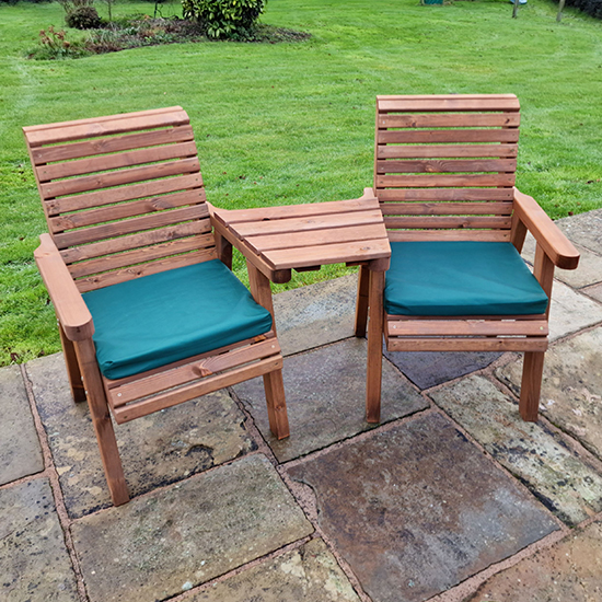 Vail Timber Angled Love Seat With Green Cushions