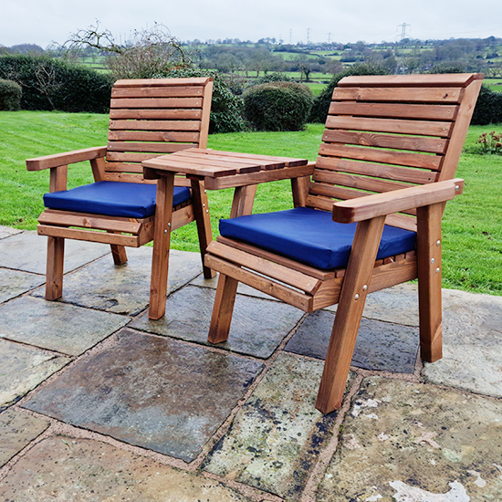 Vail Timber Angled Love Seat With Navy Cushions
