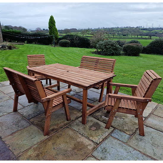 Read more about Vail timber brown dining table large with 2 chairs 2 benches