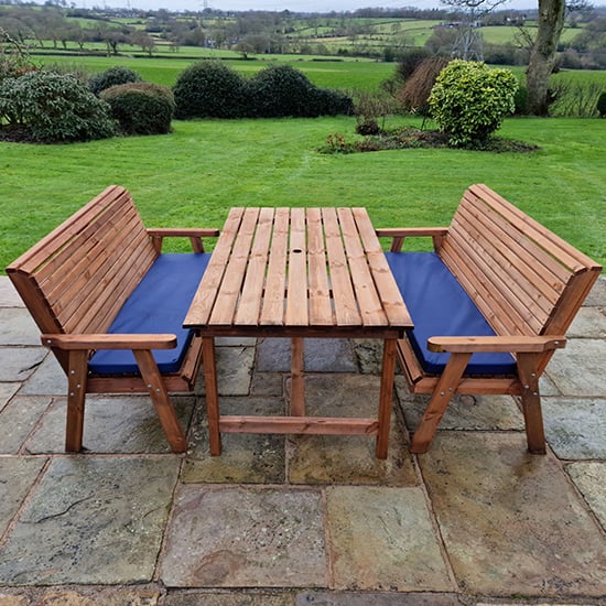 Photo of Vail timber dining table large with 2 large benches and cushion