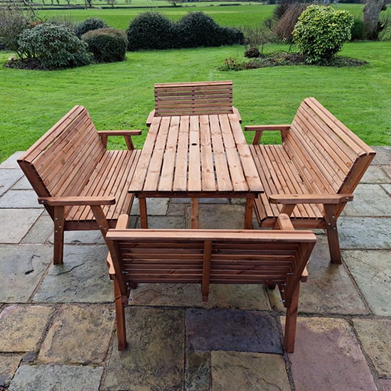 Read more about Vail timber brown dining table large with 4 benches