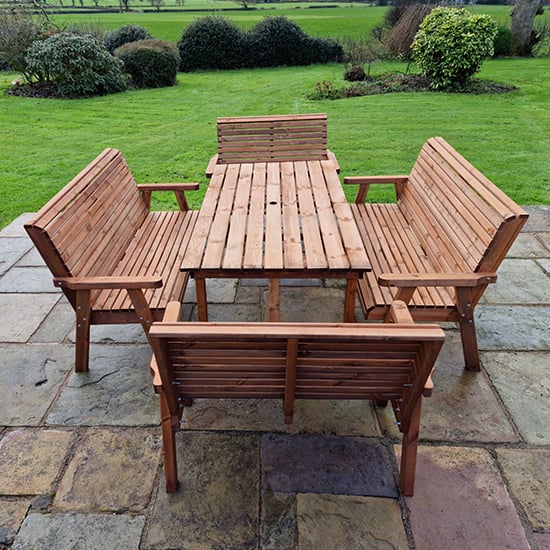 Photo of Vail timber brown dining table large with 4 benches