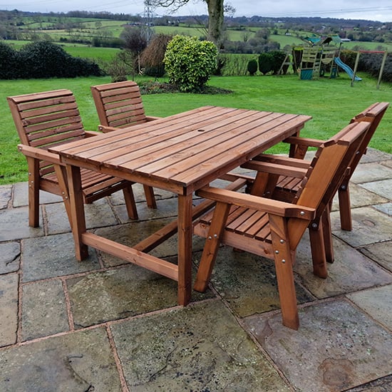 Product photograph of Vail Timber Brown Dining Table Large With 4 Chairs from Furniture in Fashion