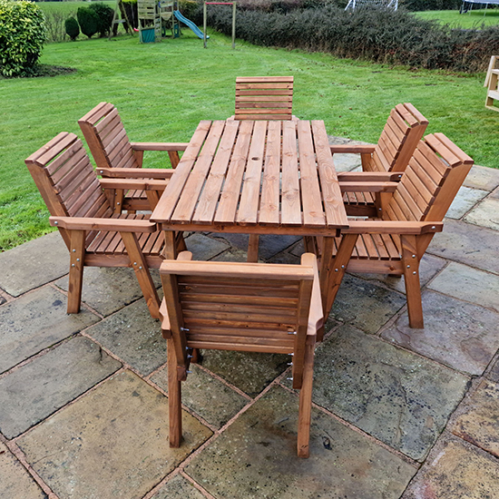 Product photograph of Vail Timber Brown Dining Table Large With 6 Chairs from Furniture in Fashion