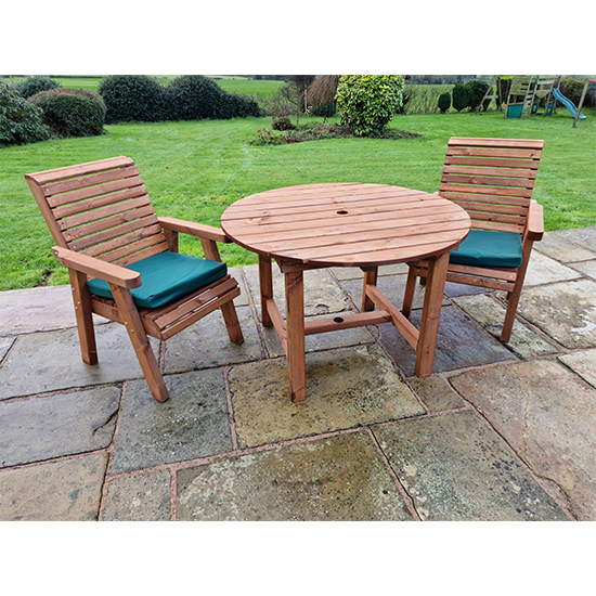 Vail Timber Brown Dining Table Round With 2 Chairs And Cushion