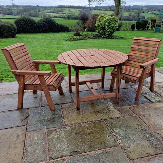 Product photograph of Vail Timber Brown Dining Table Round With 2 Chairs from Furniture in Fashion