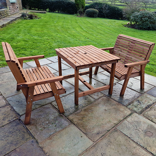 Read more about Vail timber brown dining table small with 2 benches