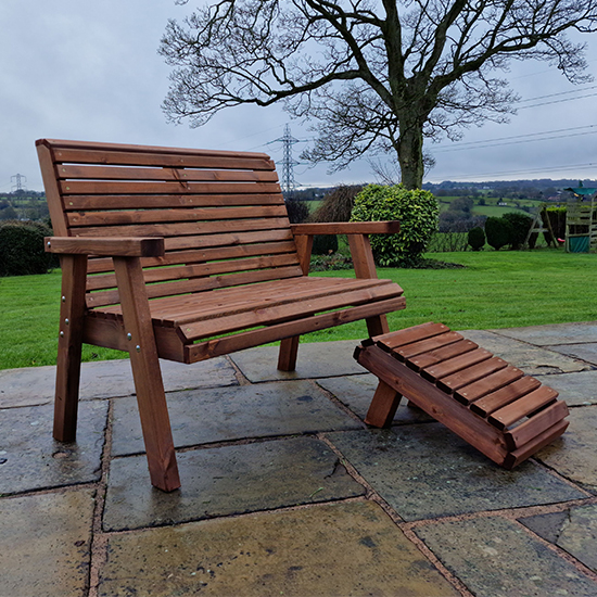 Vail Timber Garden 2 Seater Bench With Footstool In Brown