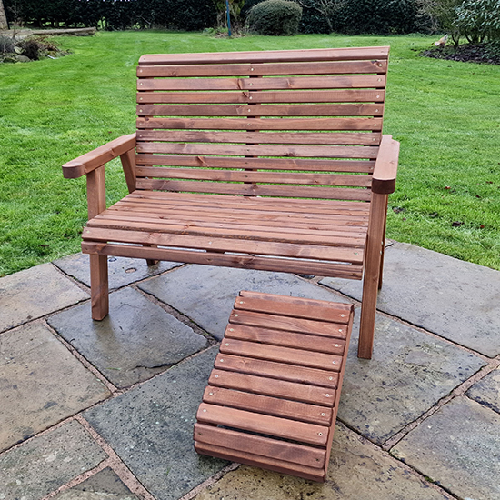 Vail Timber Garden 2 Seater Bench With Footstool In Brown
