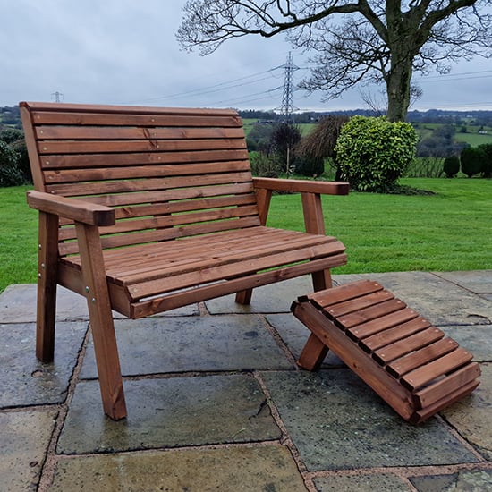 Product photograph of Vail Timber Garden 2 Seater Bench With Footstool In Brown from Furniture in Fashion
