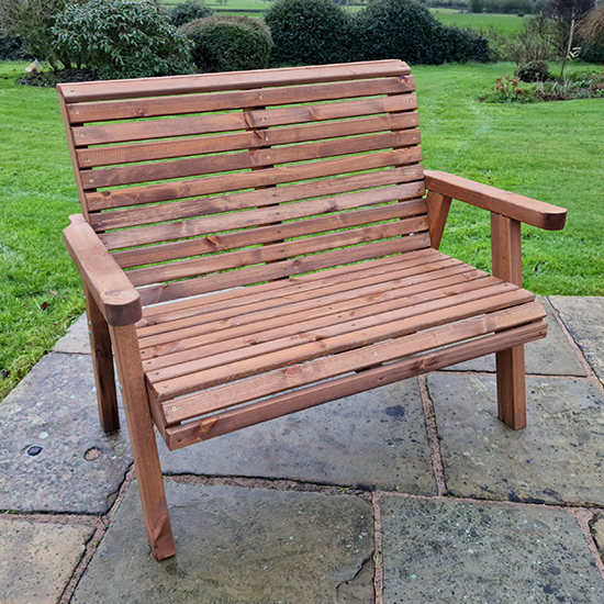 Vail Timber Garden 2 Seater Bench With Green Cushion