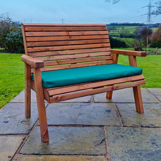 Product photograph of Vail Timber Garden 2 Seater Bench With Green Cushion from Furniture in Fashion