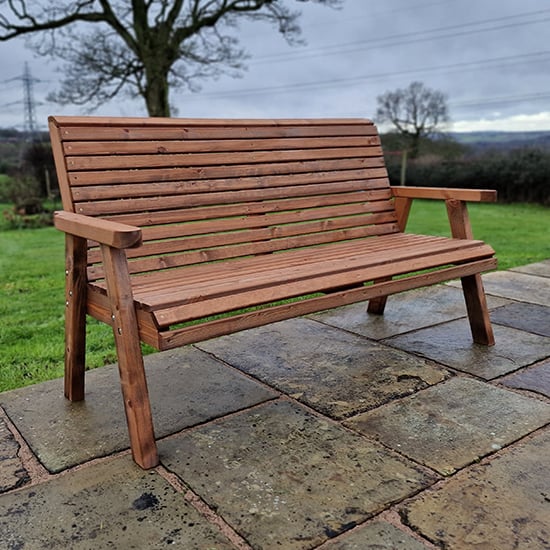 Product photograph of Vail Timber Garden 3 Seater Bench In Brown from Furniture in Fashion