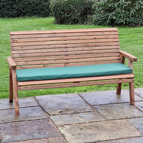 vail timber garden 3 seater bench with green cushion at Furniture In Fashion