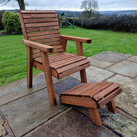 Vail Timber Garden Seating Chair With Footstool In Brown
