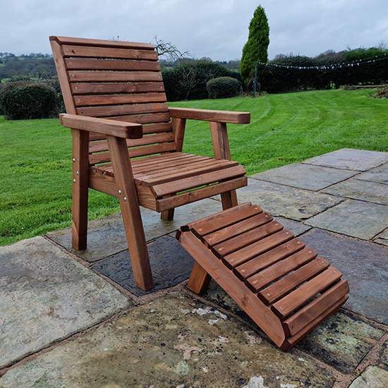 Read more about Vail timber garden seating chair with footstool in brown