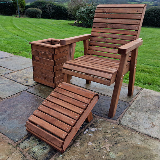 Vail Timber Garden Seating Chair With Footstool And Planter