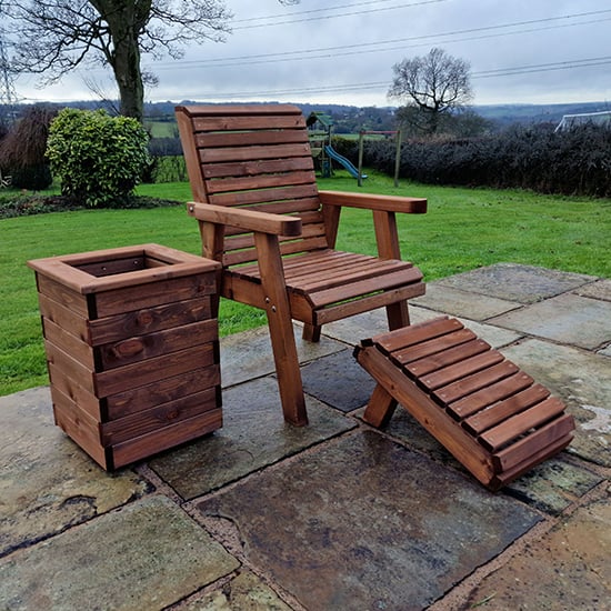 Product photograph of Vail Timber Garden Seating Chair With Footstool And Planter from Furniture in Fashion