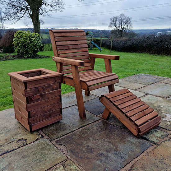 Photo of Vail timber garden seating chair with footstool and planter