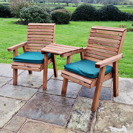 Vail Timber Square Love Seat With Green Cushions