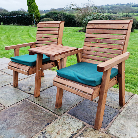 Vail Timber Square Love Seat With Green Cushions