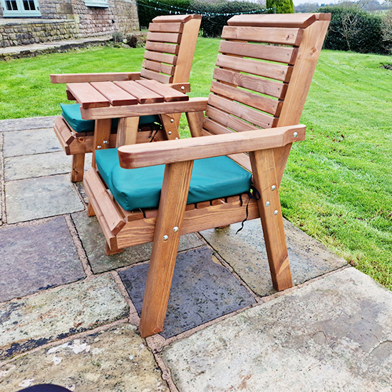 Vail Timber Square Love Seat With Green Cushions