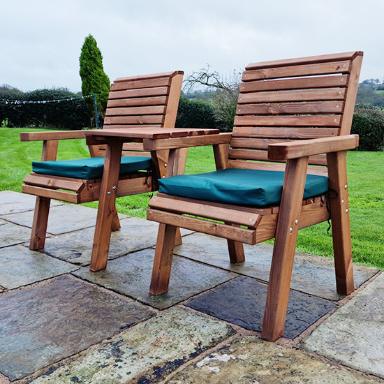 Vail Timber Square Love Seat With Green Cushions