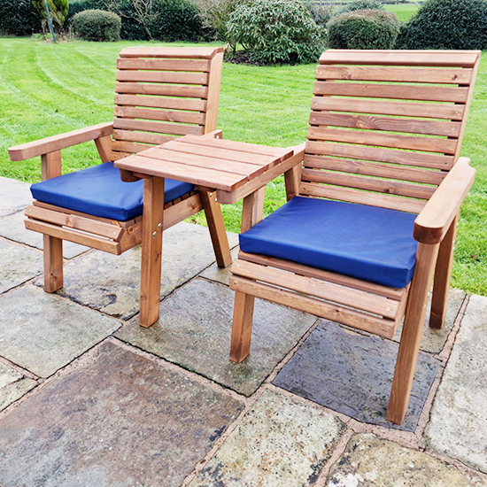 Vail Timber Square Love Seat With Navy Cushions