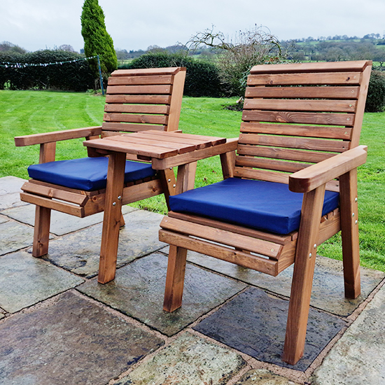 Vail Timber Square Love Seat With Navy Cushions