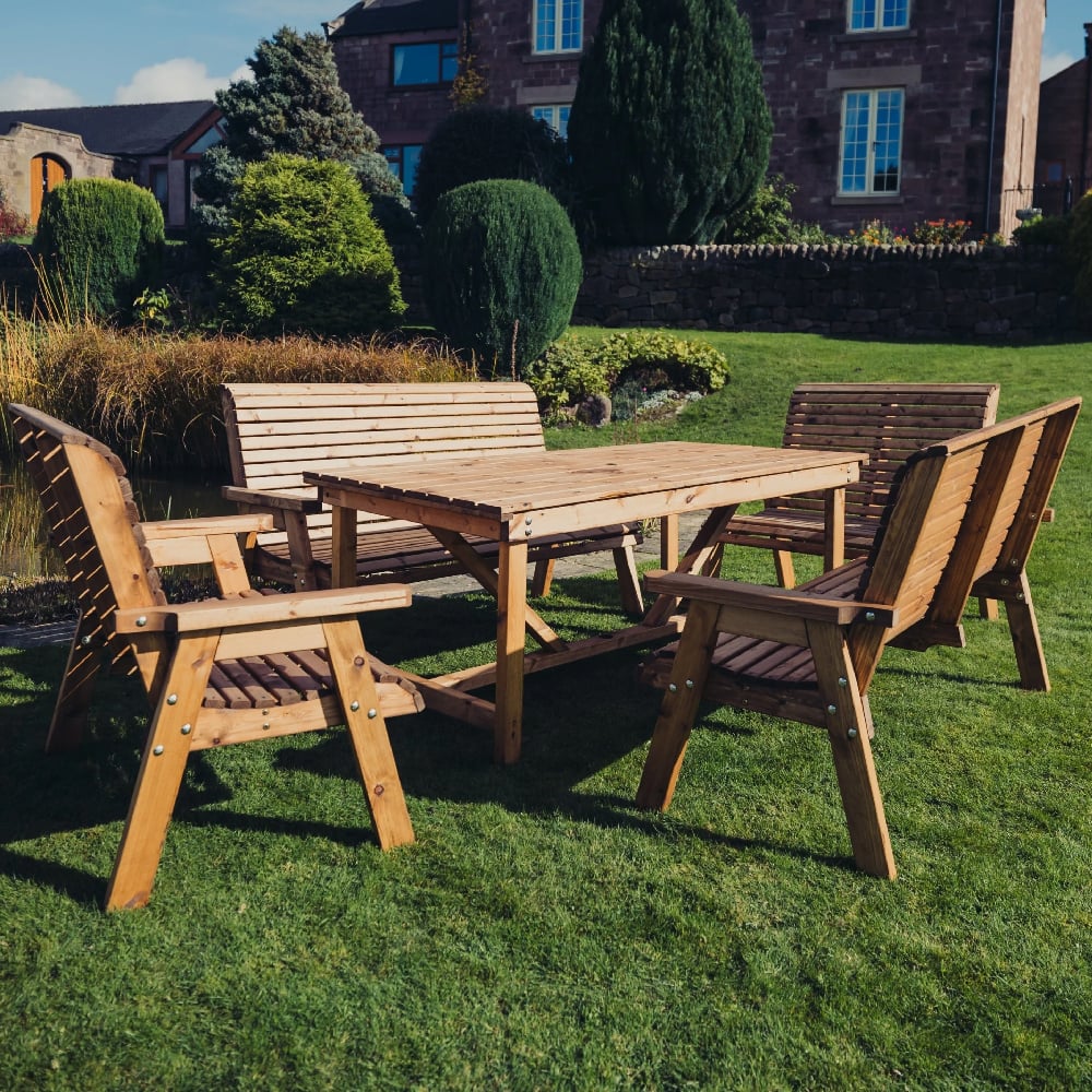 vail wooden garden 10 seater dining table set in natural