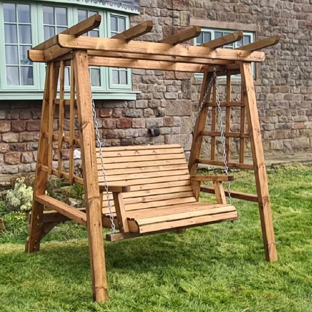 Vail Wooden Garden 2 Seater Swing In Natural Vail Wooden Garden 2 Seater Swing In Natural