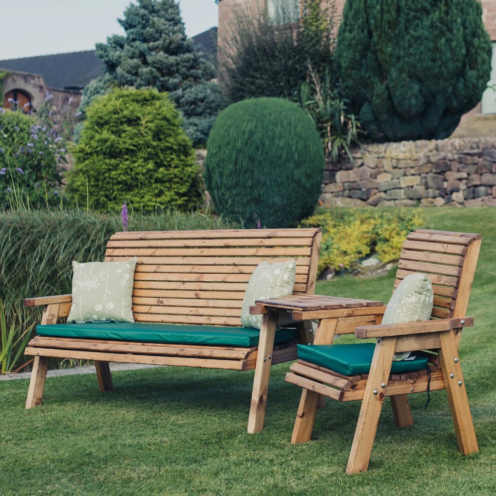 Vail Wooden Garden Angled 4 Seater Bench Set In Natural
