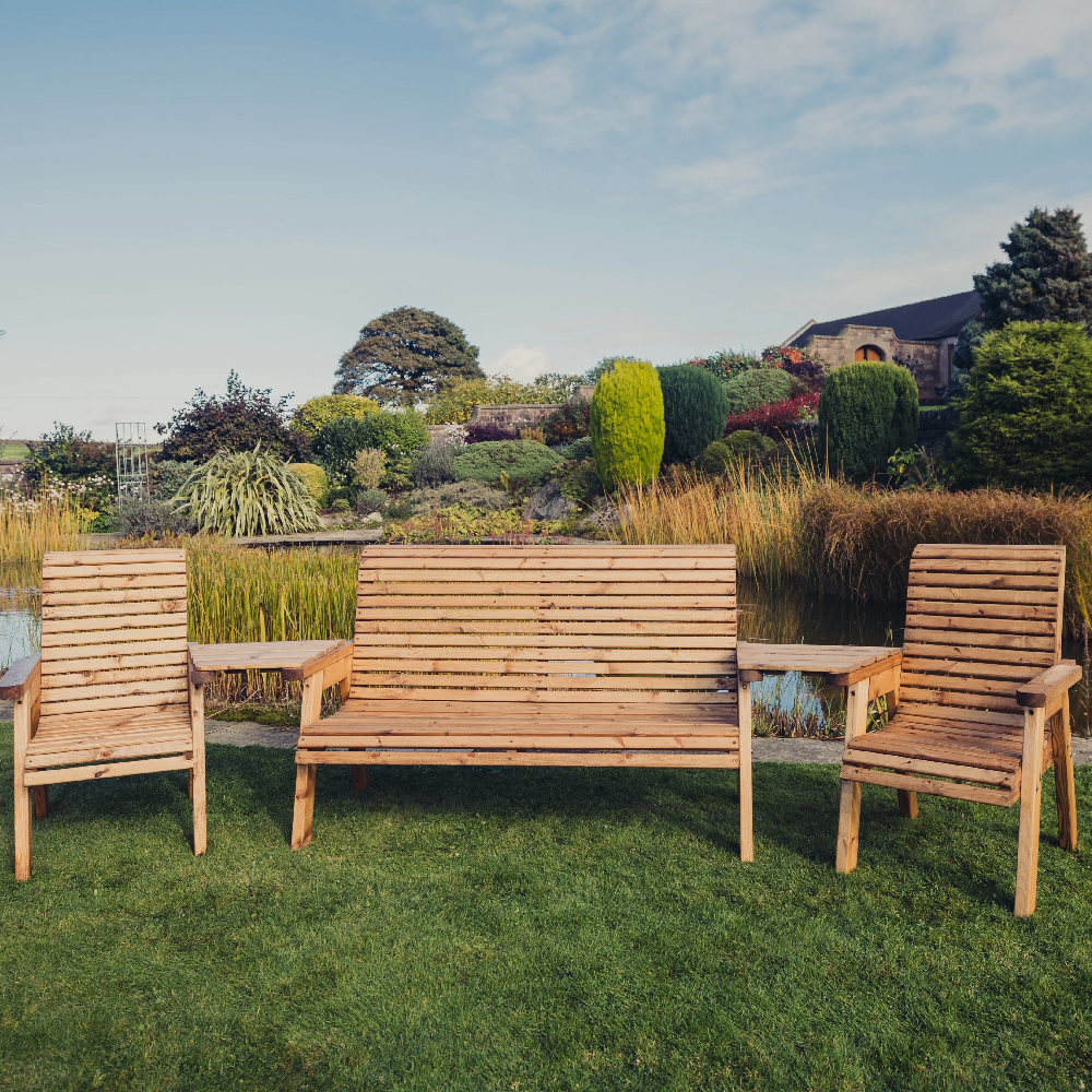 Vail Wooden Garden Angled 5 Seater Seating Set In Natural