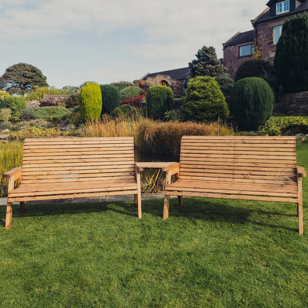 Vail Wooden Garden Angled 6 Seater Bench Set In Natural