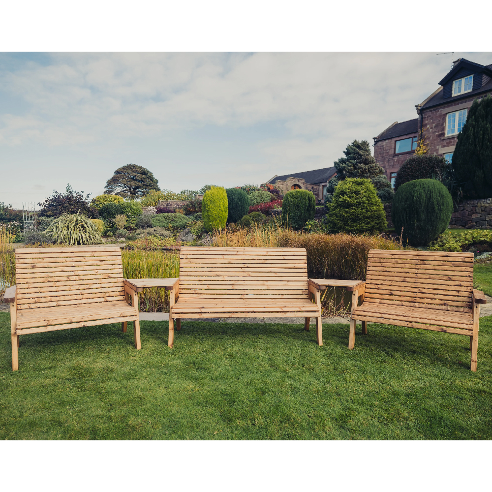 Vail Wooden Garden Angled 7 Seater Bench Set In Natural