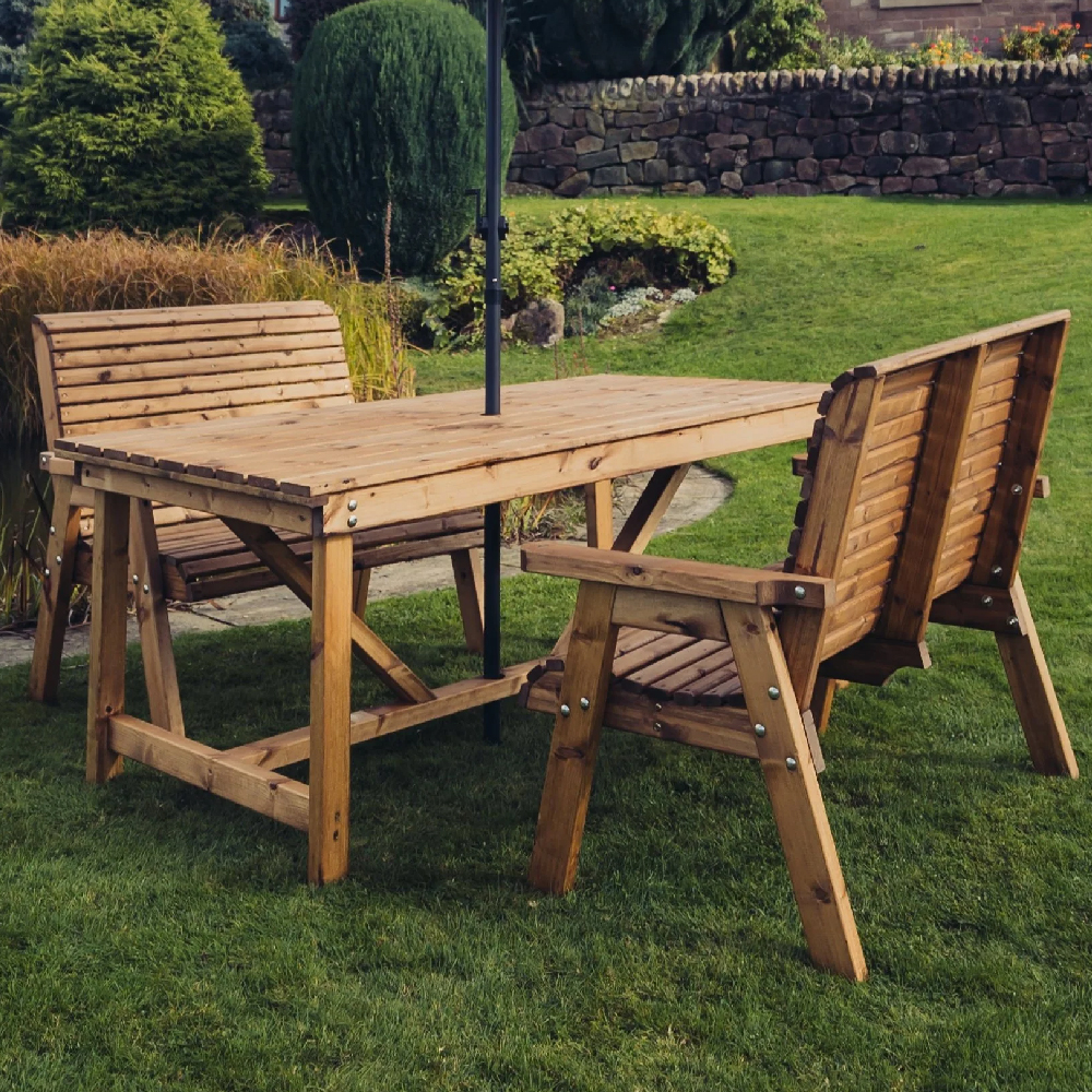 Vail Wooden Garden Dining Table With 2 Bench In Natural