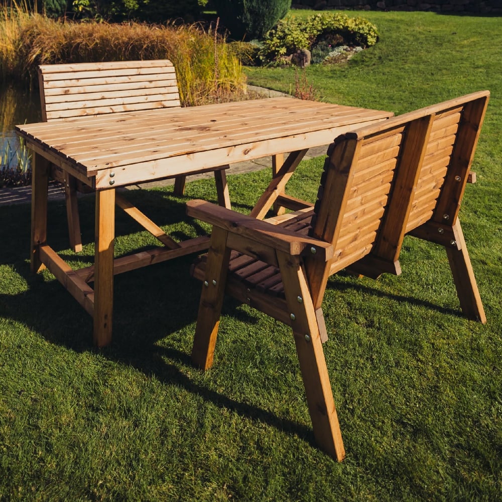 vail wooden garden dining table with 2 bench in natural