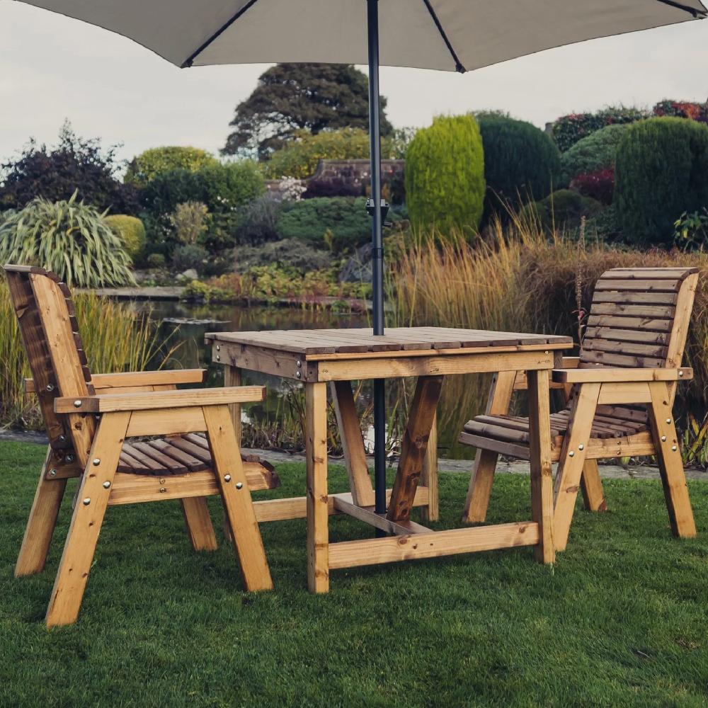 Vail Wooden Garden Dining Table With 2 Chairs In Natural