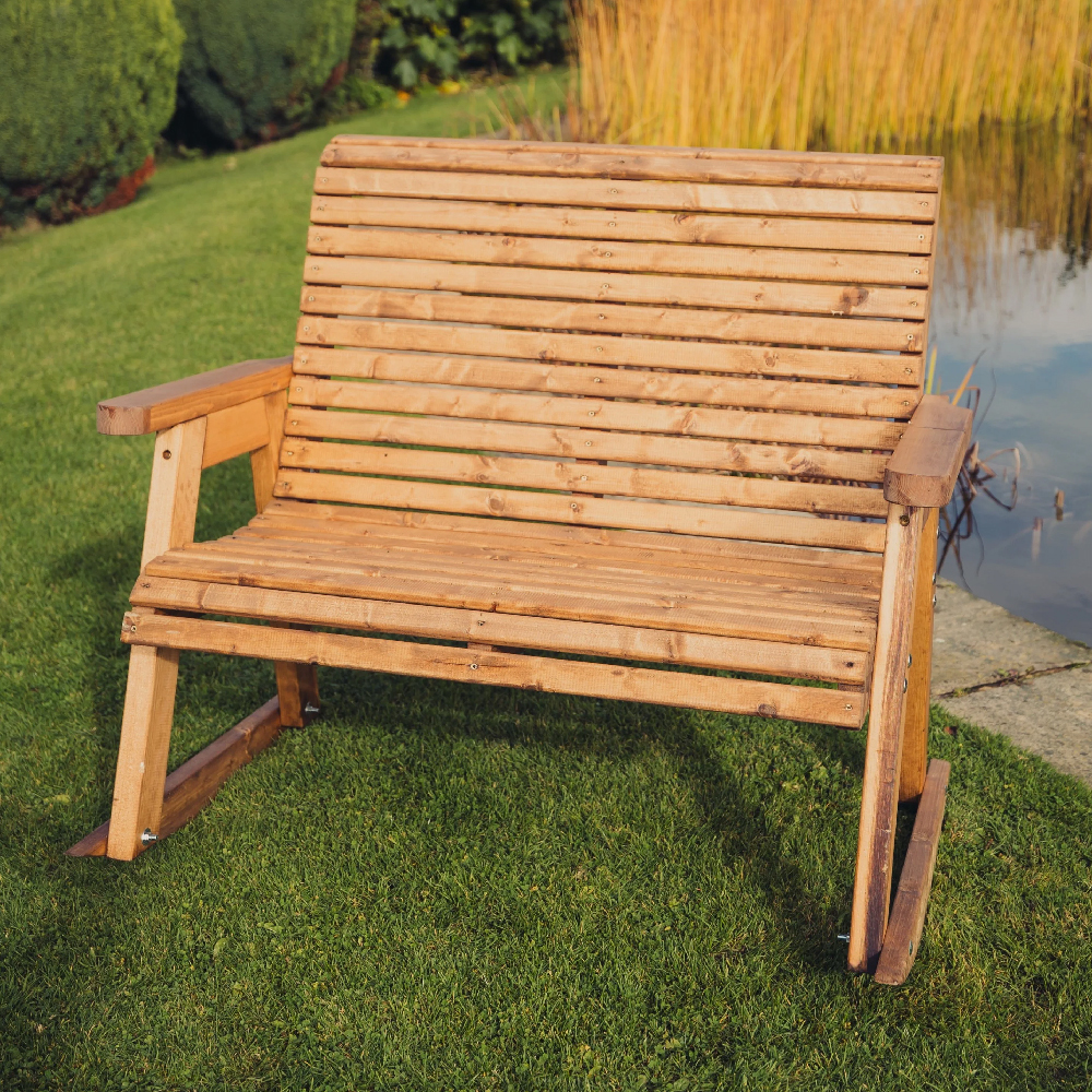 Vail Wooden Garden Rocking 2 Seater Bench In Natural