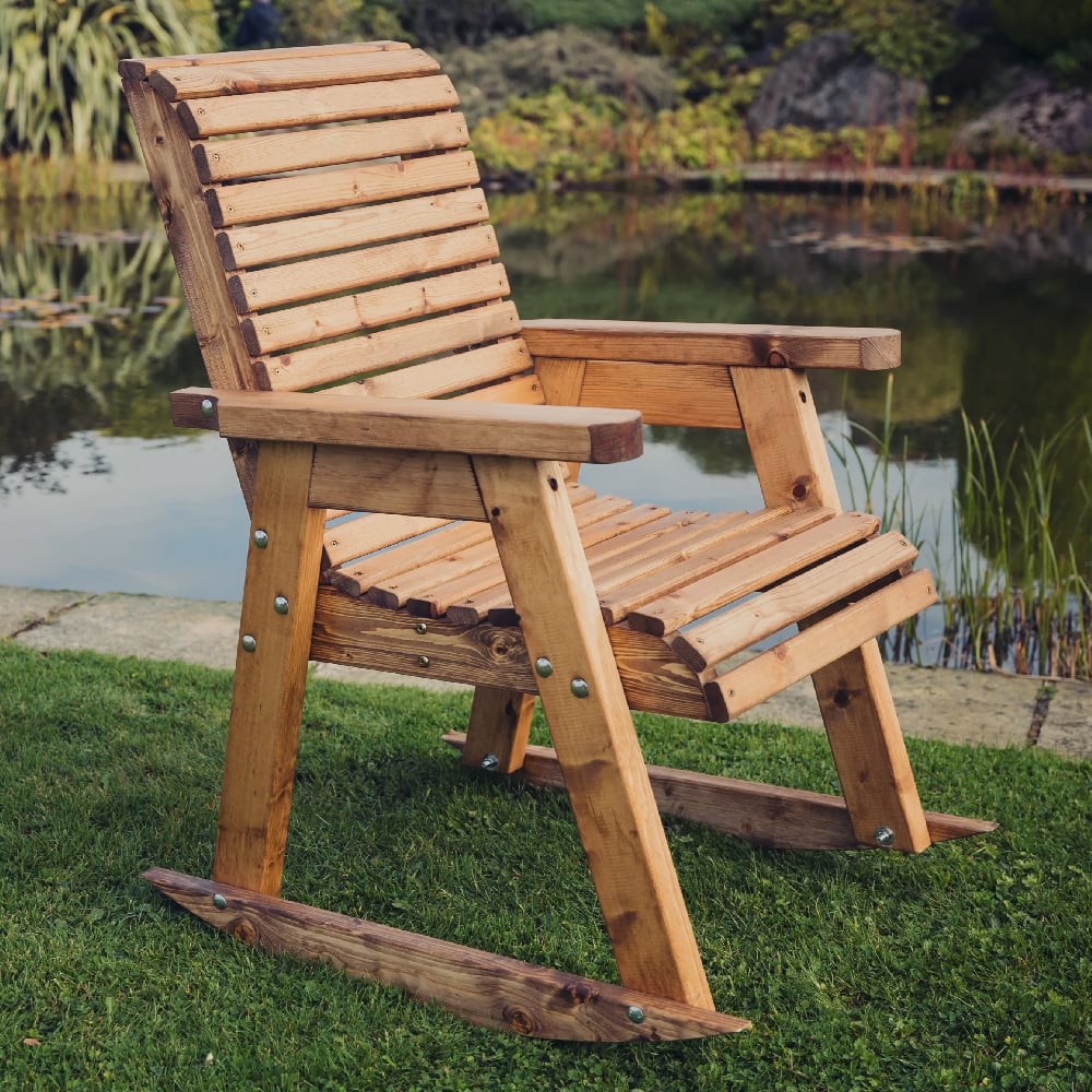 Vail Wooden Garden Rocking Armchair In Natural
