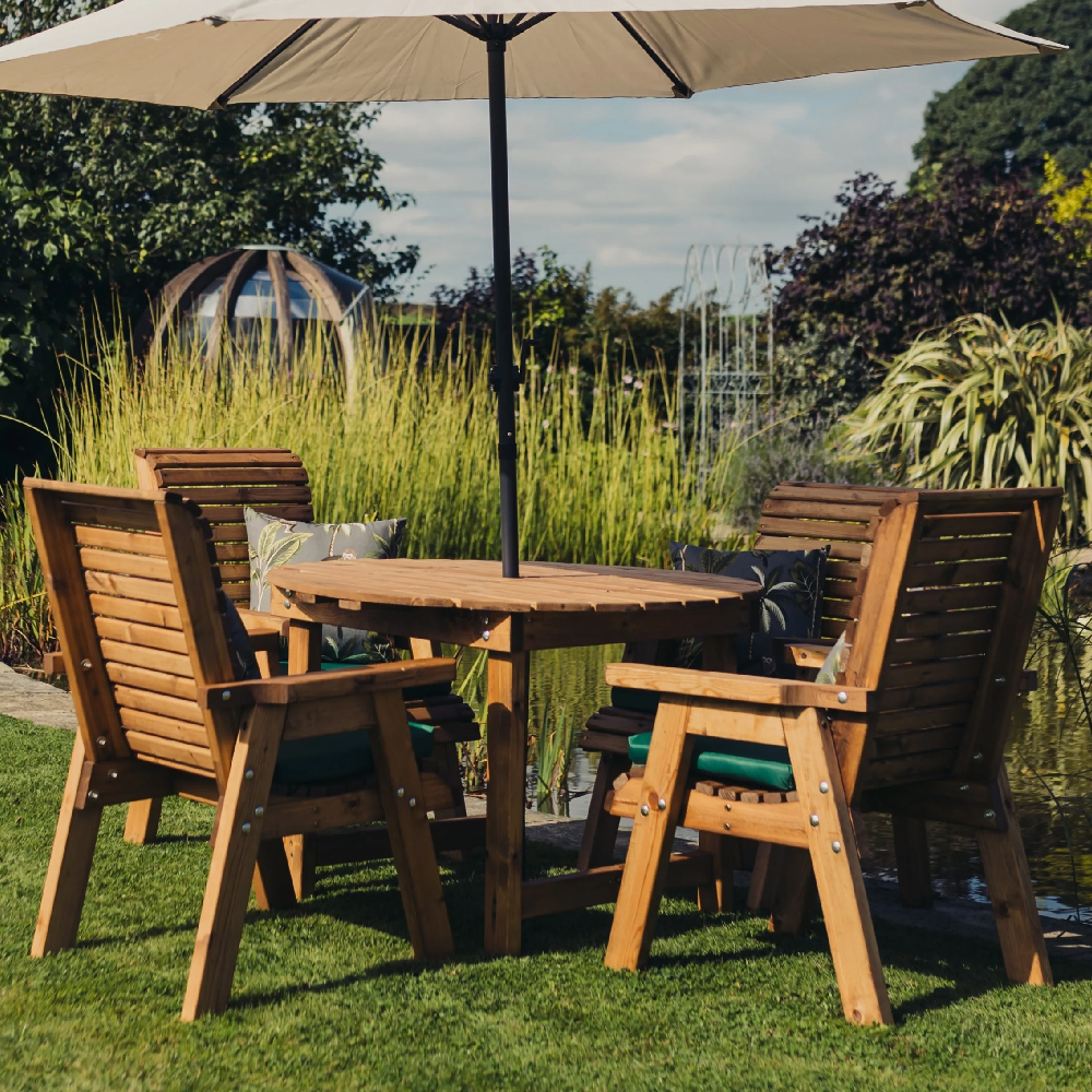 Vail Wooden Garden Round Dining Set With 4 Chairs In Natural