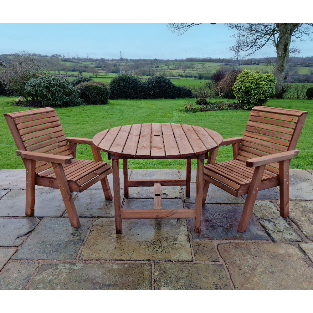 Vail Wooden Garden Round Dining Table With 2 Chairs In Natural