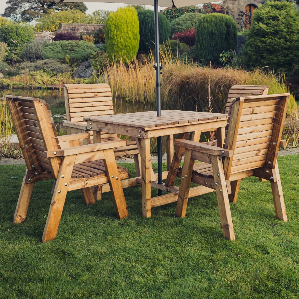 Vail Wooden Garden Square Dining Set With 4 Chairs In Natural