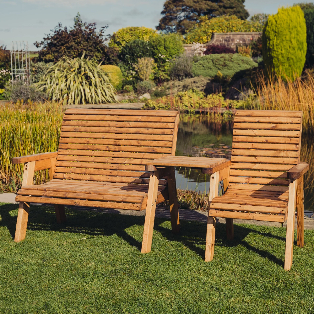 Vail Wooden Garden Straight 3 Seater Bench Set In Natural